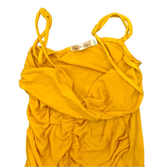 Heart & Hips ruched stretchy bodycon dark banana yellow midi summer spring dress - Picture 5 of 6